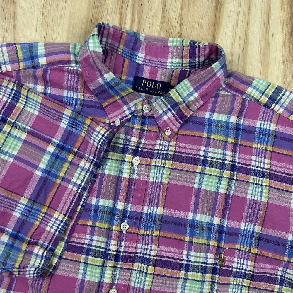 Polo Ralph Lauren Men's 2XB Pink Plaid Button Shirt Short Sleeve Colorful